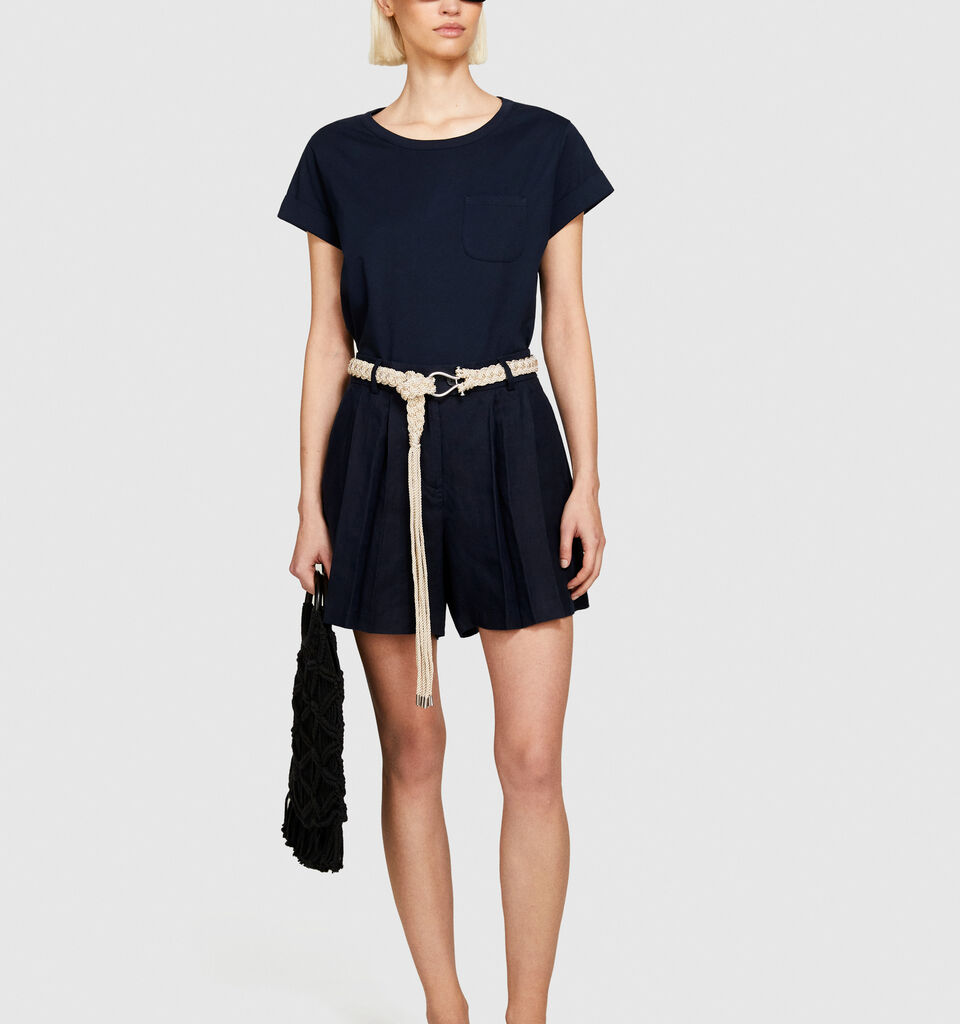 100% linen shorts - women's shorts - Dark Blue | Sisley image number 1